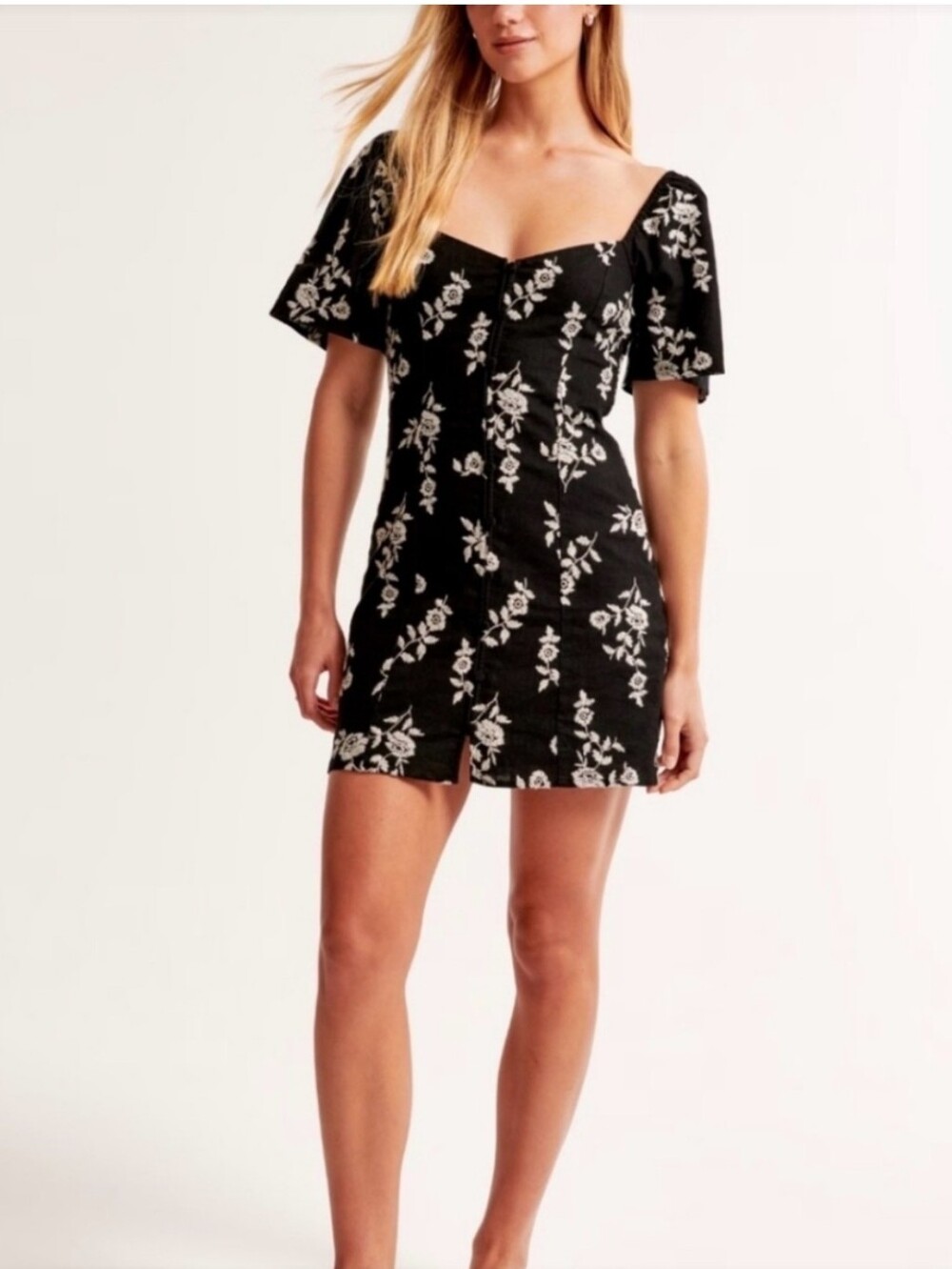 Abercrombie & Fitch Black Mini Dress with White Floral Print Sz S